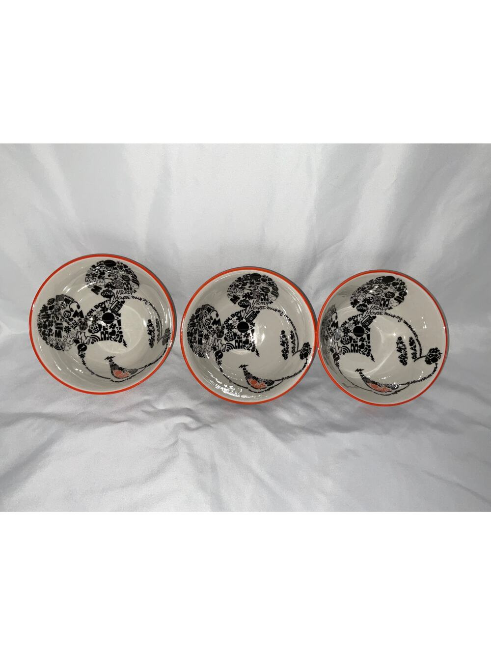 New Disney Zrike Ceramic Mickey Mouse Head Laughing Rice Tidbit Bowls Set/3